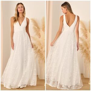 Lulus Sweetest Beloved Maxi Dress Women's 1X White Mesh Embroidered Wedding NWT